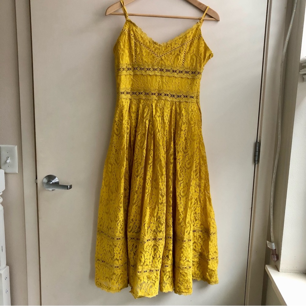 NSR Yellow Lace Midi Dress